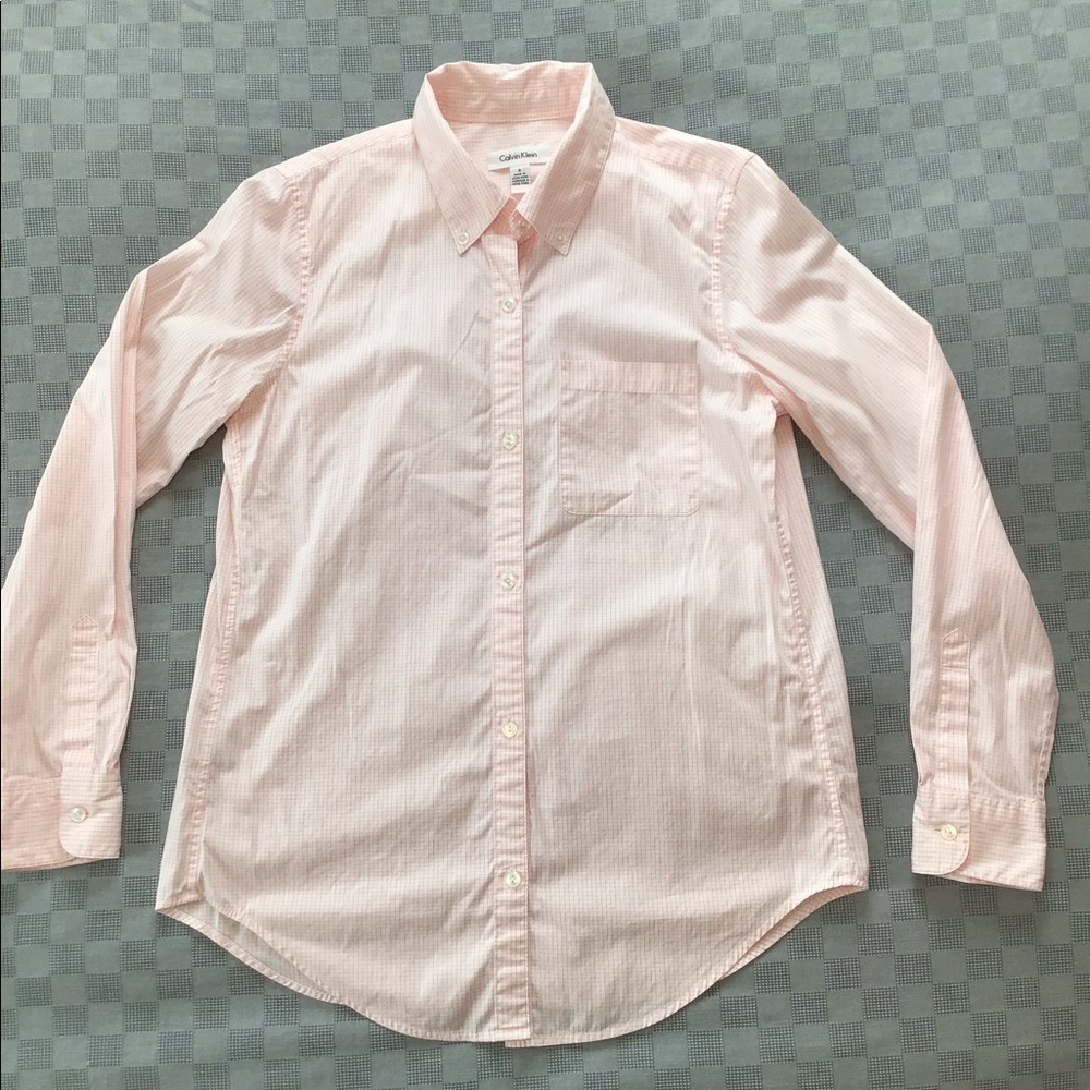 Calvin Klein Button Down Shirt Sz 8 Pink White Check